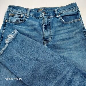 Polo Ralph Lauren The Tompkins Mid Rise Skinny Jeans Blue Distressed Size 30